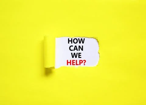 How can we help symbol. Concept words How can we help on beautiful white pa.. Foto stock