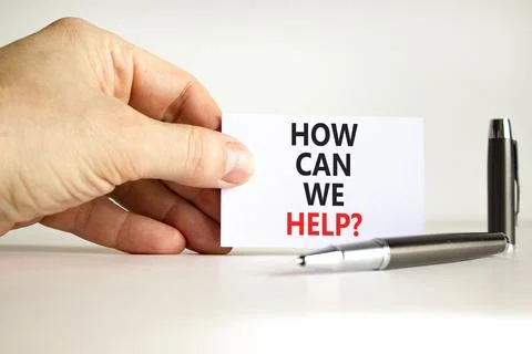 How can we help symbol. Concept words How can we help on beautiful white pape Stock-Fotos