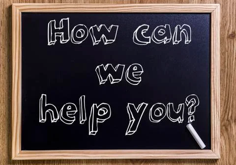 How can we help you? - New chalkboard with 3D outlined text Foto stock