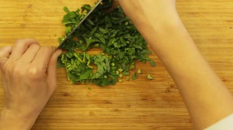 How to chop, to dice basil leafs  Stock Footage 68749214
