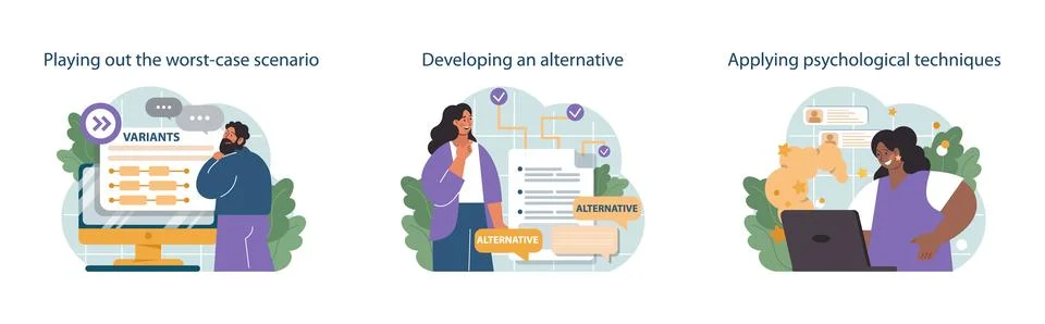 How to conduct difficult negotiation set. Business characters with opposite Stock Illustration