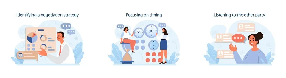 How to conduct difficult negotiation set. Business characters with opposite Stockillustratie