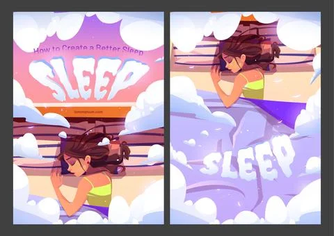 How to create a better sleep cartoon ad poster. Stock Illustration