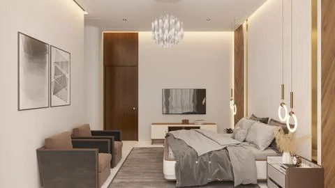 How to Create a Chic and Contemporary Bedroom Oasis interior design with a .. 스톡 일러스트