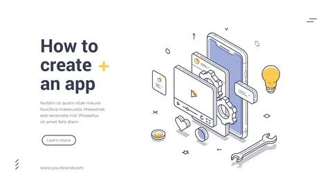 How To Create A Mobile App Development Isometric Banner Vector Illustration Stock Illustration