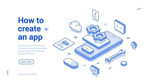 How to create mobile app DIY interface software development web banner isomet Stock Illustration