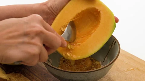 How to cut and seed melon, fruit salad recipe, woman hands Stock Footage 160268158