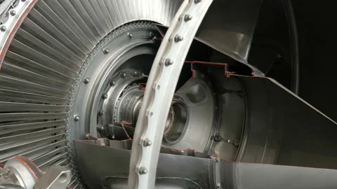 How does the aircraft engine.Turbine sectional, internal structure equipment. Stock Footage 88244131
