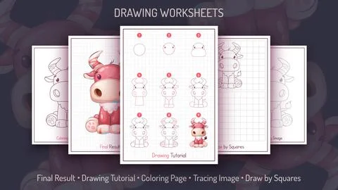 How to Draw a Bull. Step by Step Drawing Tutorial. Draw Guide. Simple Stock Illustration