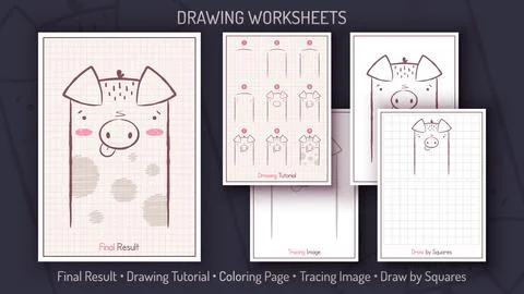 How to Draw a Dirty Pig. Step by Step Drawing Tutorial. Draw Guide. Simple Ilustración de archivo