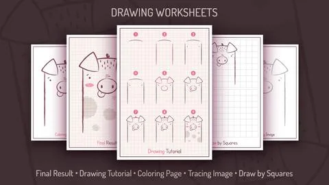 How to Draw a Dirty Pig. Step by Step Drawing Tutorial. Draw Guide. Simple Stock Illustration