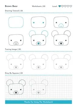 How to Draw Doodle Brown Bear, Cartoon Character Step by Step Drawing Tutorial Stock Illustration