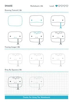 How to Draw Doodle Snake, Cartoon Character Step by Step Drawing Tutorial Stock Illustration