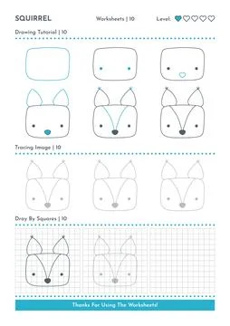How to Draw Doodle Squirrel, Cartoon Character Step by Step Drawing Tutorial Ilustración de archivo