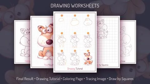 How to Draw a Fox. Step by Step Drawing Tutorial. Draw Guide. Simple Instruction Stock Illustration