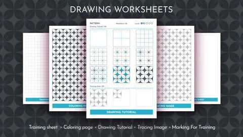 How to Draw a Pattern. Step by Step Drawing Tutorial. Draw Guide Worksheet Stock Illustration