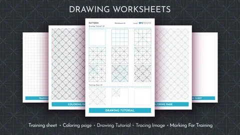 How to Draw a Pattern. Step by Step Drawing Tutorial. Draw Guide Worksheet Stock Illustration