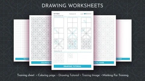 How to Draw a Pattern. Step by Step Drawing Tutorial. Draw Guide Worksheet Stock Illustration
