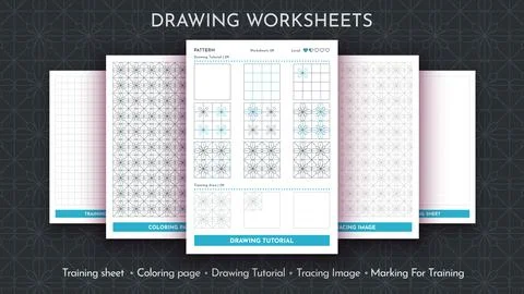 How to Draw a Pattern. Step by Step Drawing Tutorial. Draw Guide Worksheet Stock Illustration