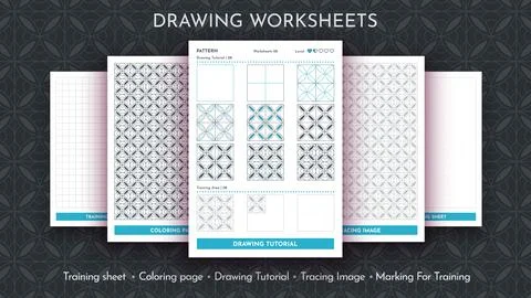How to Draw a Pattern. Step by Step Drawing Tutorial. Draw Guide Worksheet Stock Illustration
