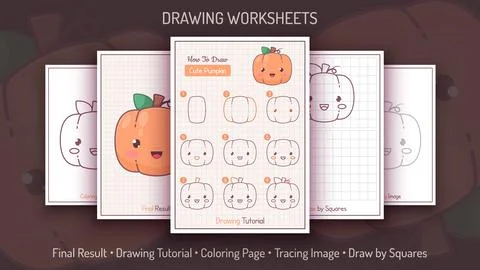 How to Draw a Pumpkin. Step by Step Drawing Tutorial. Draw Guide. Simple Stock Illustration