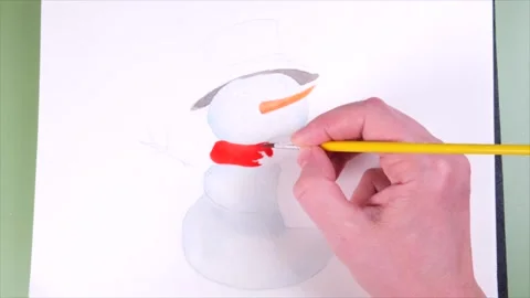 How to draw a snowman with paints, video lesson Stock Footage 253778565