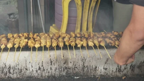 How to Grill Satay Stock Footage 139514295