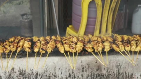 How to Grill Satay Stock Footage 139514303