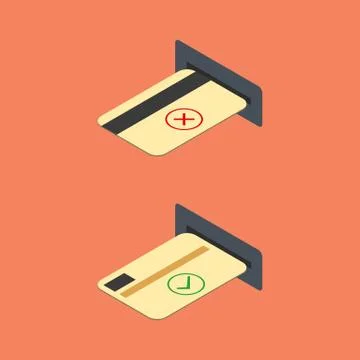 How to insert credit card into the ATM, vector illustration. Stock Illustration