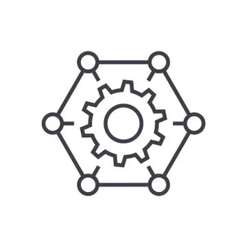 How it works,gears, settings vector line icon, sign, illustration on background Stock Illustration
