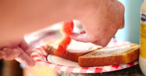 How to make a BLT sandwich close up of women's hands making sandwich Stock Footage 206576120