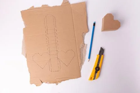 How to make craft paper present, top view, DIY, carton mockup, cutter Stock Photos