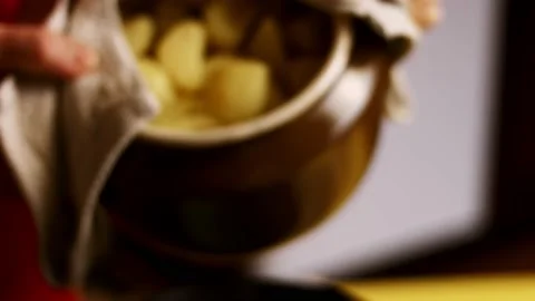 How to make creamy Mashed Potatoes with Cheddar. Recipe 4k. Follow 4 easy steps Stock Footage 153157323