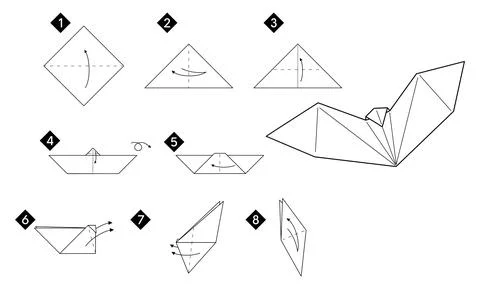How to make origami bat. Step by step DIY Illustrazione stock