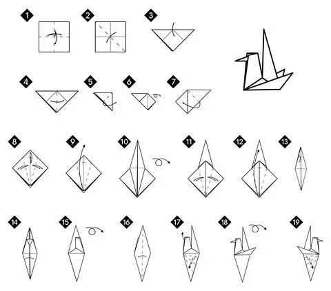 How to make origami bird. Step by step tutorial Ilustración de archivo