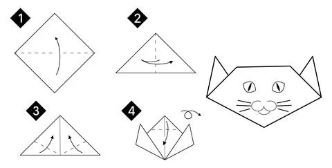 How to make origami cat. Black line instructions Stock Illustration