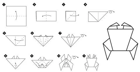 How to make origami crab. Step by step instruction Stock Illustration