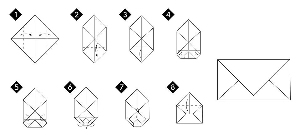 How to make a origami envelope step by step Stock Illustration