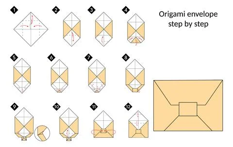 How to make a origami envelope step by step Illustrazione stock
