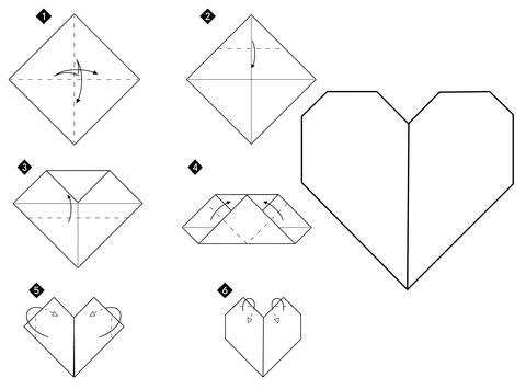 How to make origami heart step by step instruction Stock Illustration