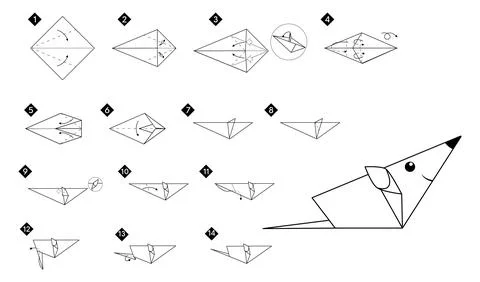 How to make origami mouse or rat step by step Illustrazione stock