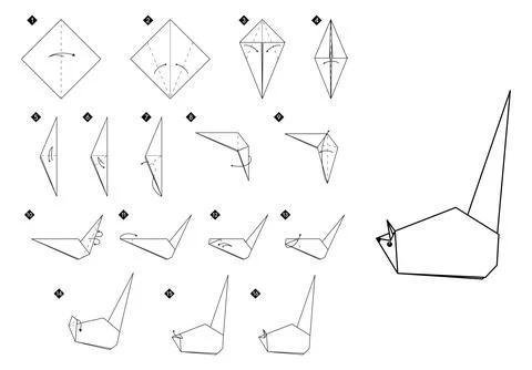 How to make origami rat. Step by step paper mouse Stock Illustration