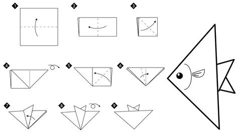 How to make origami triangle fish instructions Illustrazione stock