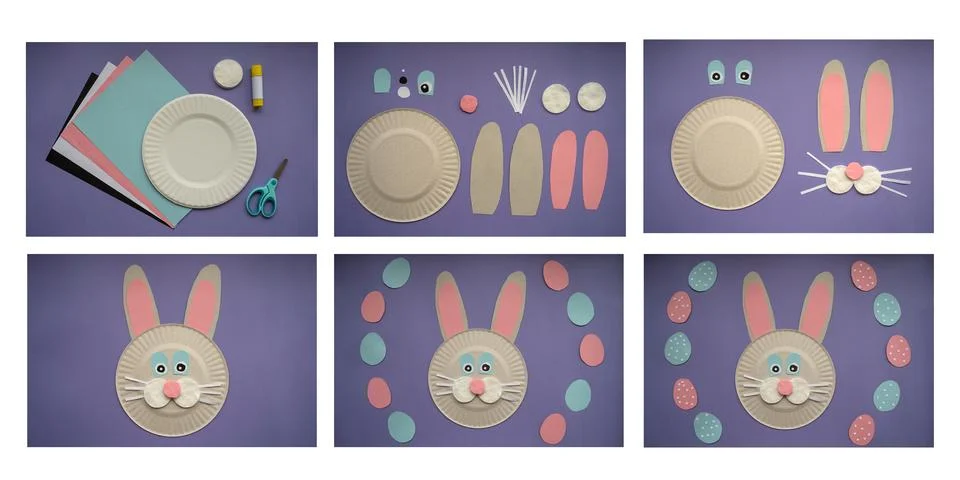 How to make paper bunny for Easter greetings. Children art project. Step by s Stock Photos