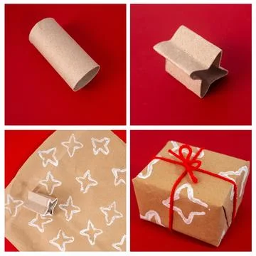 How to make personalised wrapping paper, easy craft for kids Stock Photos
