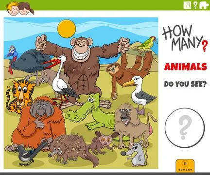 How many animals educational task for kids Stockillustratie