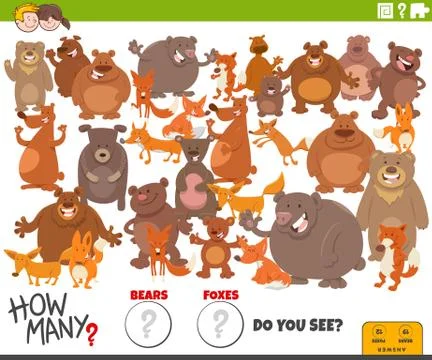 How many bears and foxes educational task for children Illustrazione stock