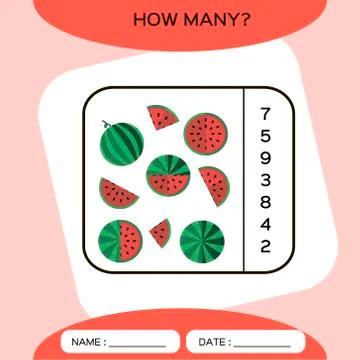 How Many. Count game. Education Counting Game for Preschool Children. Worksheet Stock Illustration