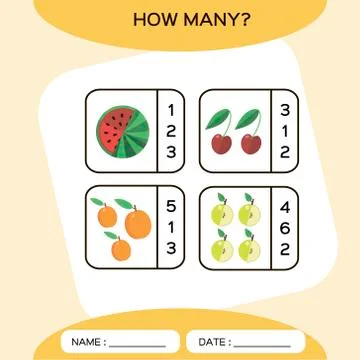 How Many. Count game. Education Counting Game for Preschool Children. Worksheet Stock Illustration