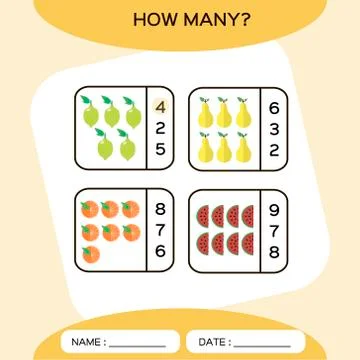 How Many. Count game. Education Counting Game for Preschool Children. Worksheet Stock Illustration